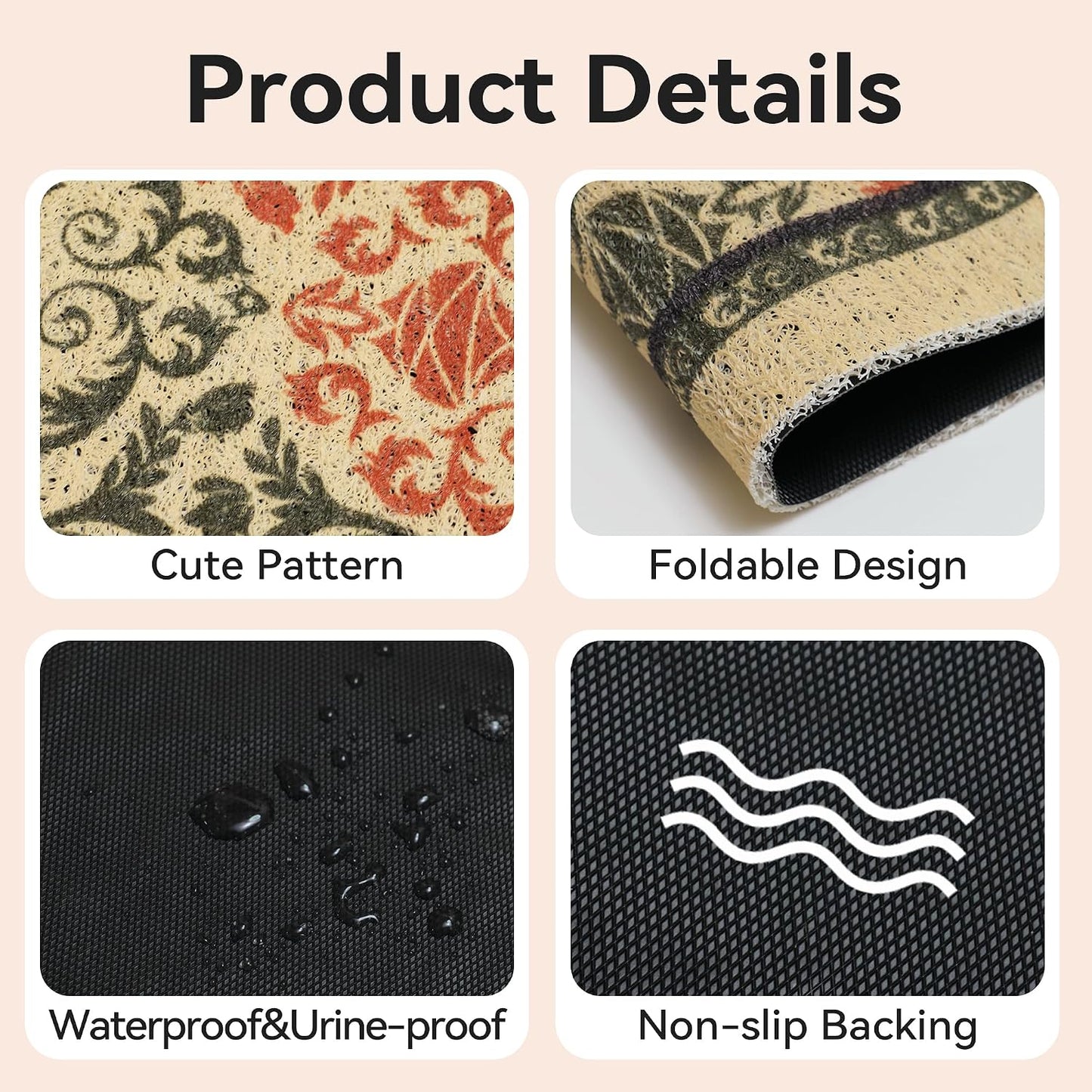 High-Density PVC Cat Litter Mat, 33" x 22", Non-Slip, Waterproof, and Urine-Proof, Soft on Kittens' Paws, Brown-Green