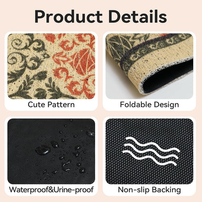 High-Density PVC Cat Litter Mat, 33" x 22", Non-Slip, Waterproof, and Urine-Proof, Soft on Kittens' Paws, Brown-Green