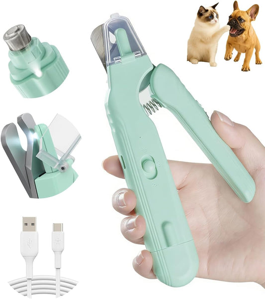 2-in-1 Electric Dog Nail Grinder and Clippers with Dual LED Lights, Rechargeable Pet Nail Trimmer with Safety Guard for Cats and Dogs of All Sizes - Green