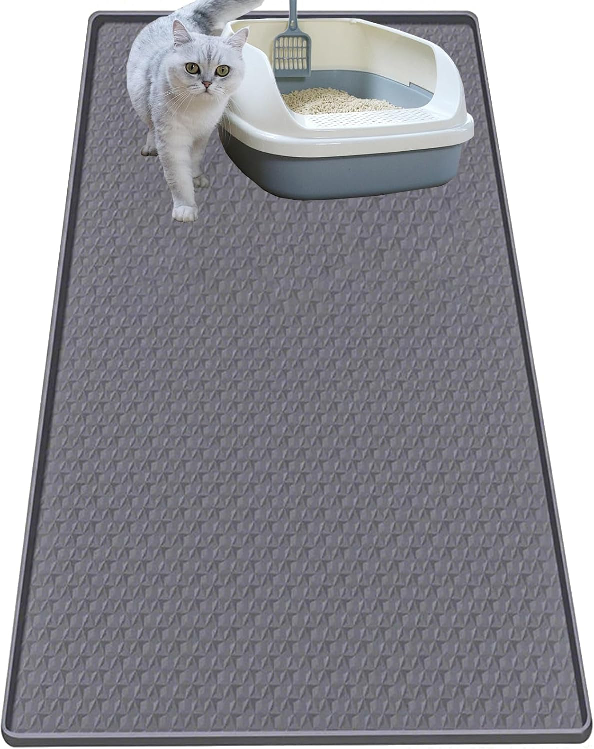 Large Silicone Cat Litter Mat for Litter Box - 51.2 x 25.6 Inches, Waterproof, Non-Slip, Durable, and Easy to Clean in Gray