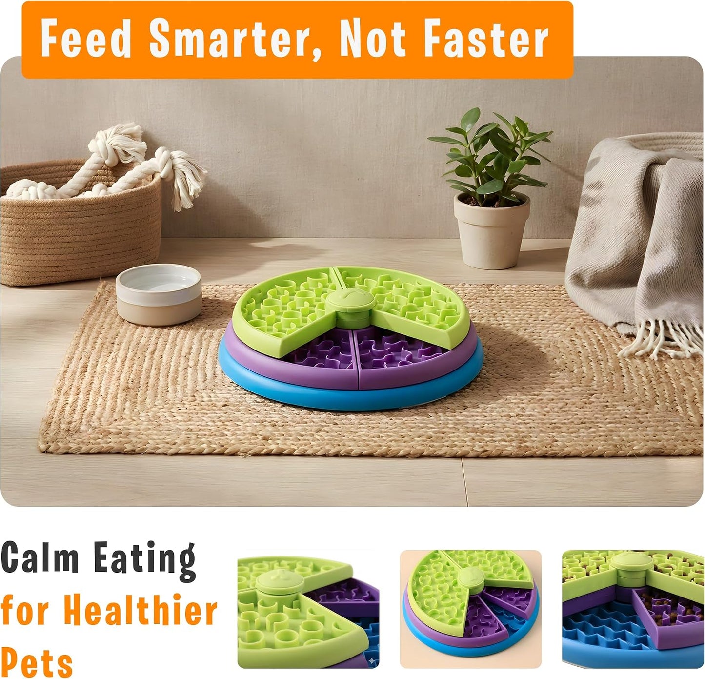Interactive 3-Level Slow Feeder Dog Bowl with Non-Slip Silicone Base for Mental Stimulation and Anxiety Relief