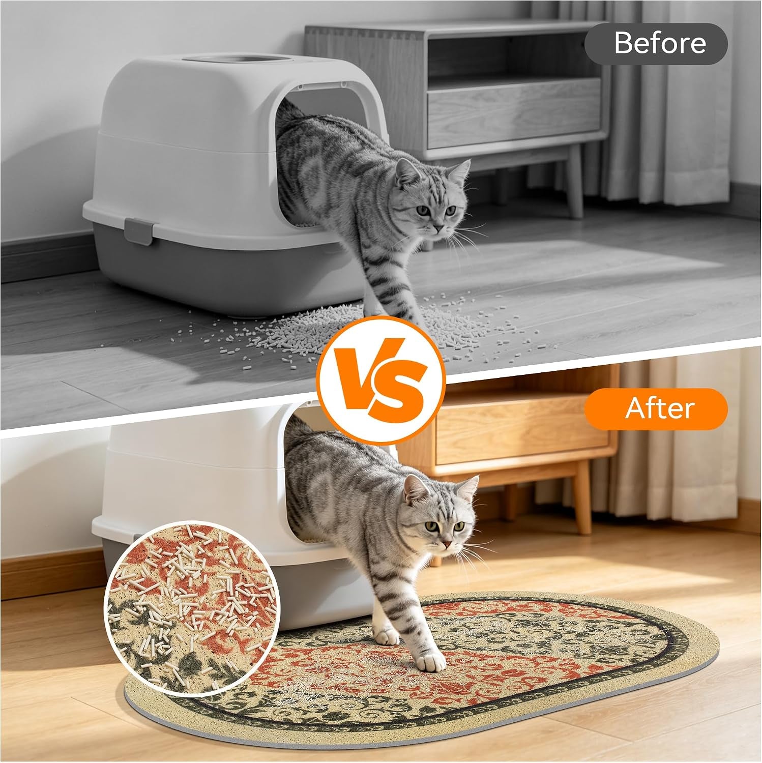 High-Density PVC Cat Litter Mat, 33" x 22", Non-Slip, Waterproof, and Urine-Proof, Soft on Kittens' Paws, Brown-Green
