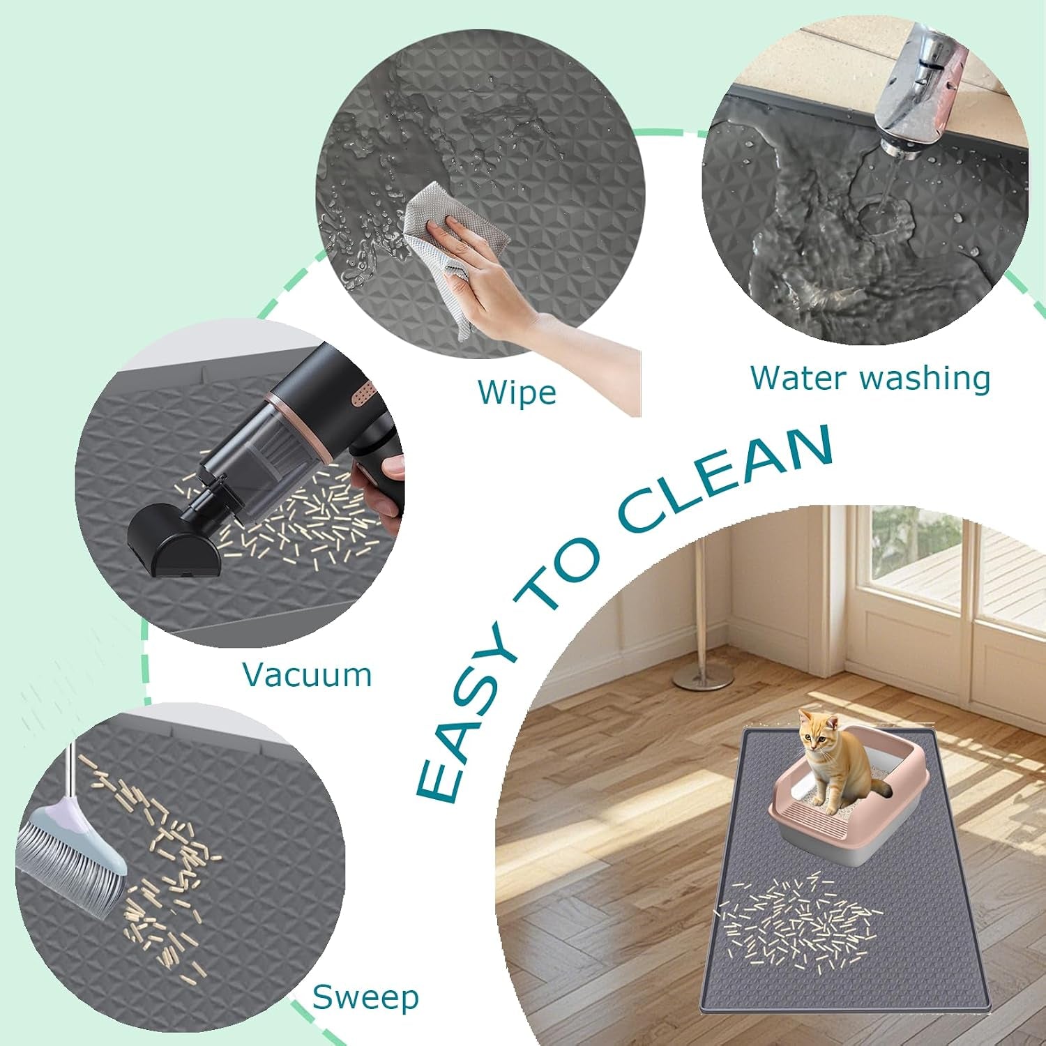 Large Silicone Cat Litter Mat for Litter Box - 51.2 x 25.6 Inches, Waterproof, Non-Slip, Durable, and Easy to Clean in Gray