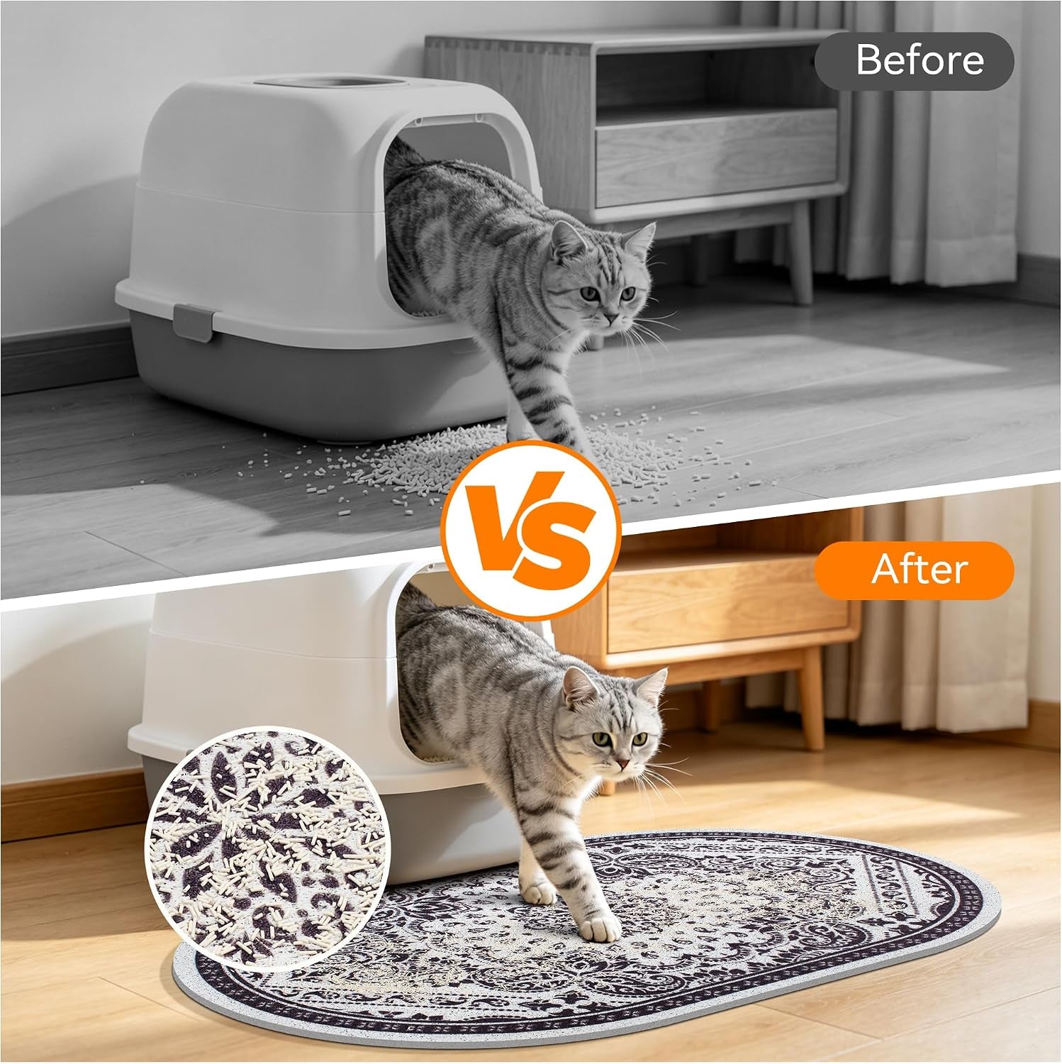 High-Density PVC Cat Litter Mat, 24" x 15", Non-Slip, Waterproof, and Urine-Proof, Soft on Paws, Black