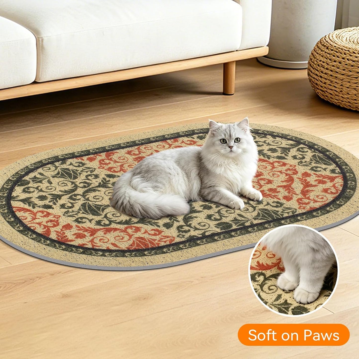 High-Density PVC Cat Litter Mat, 33" x 22", Non-Slip, Waterproof, and Urine-Proof, Soft on Kittens' Paws, Brown-Green