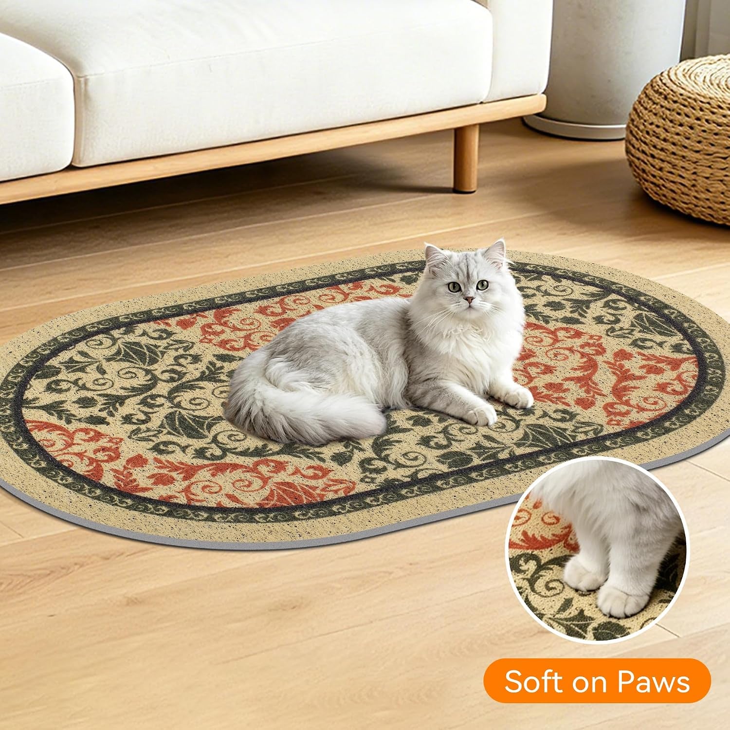 High-Density PVC Cat Litter Mat, 33" x 22", Non-Slip, Waterproof, and Urine-Proof, Soft on Kittens' Paws, Brown-Green