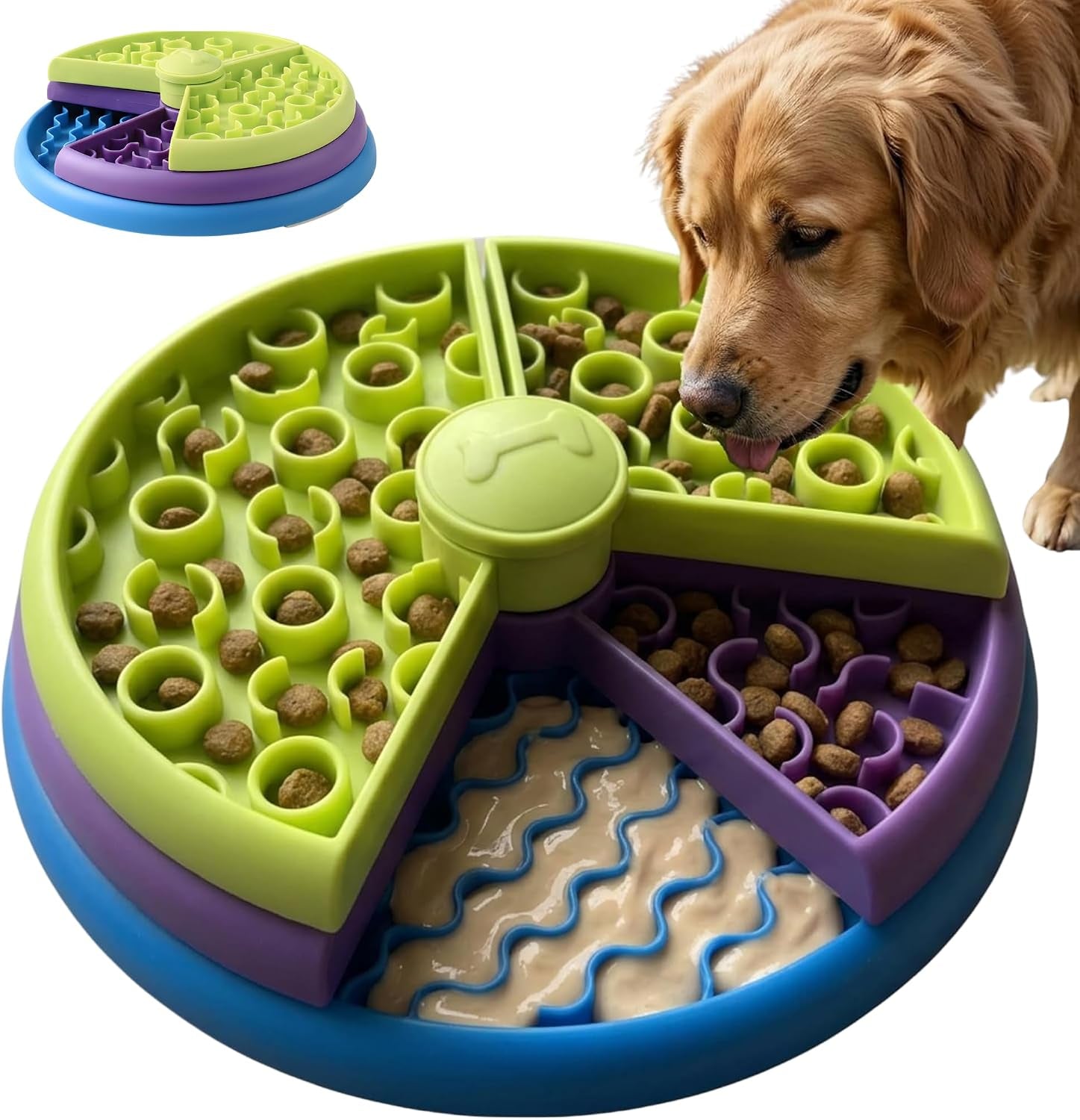 Interactive 3-Level Slow Feeder Dog Bowl with Non-Slip Silicone Base for Mental Stimulation and Anxiety Relief