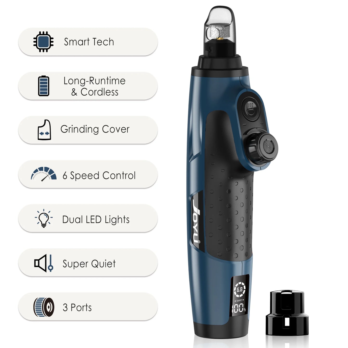 Rechargeable Electric Pet Nail Grinder with LED Light - 6-Speed Quiet Trimmer for Dogs and Cats of All Sizes