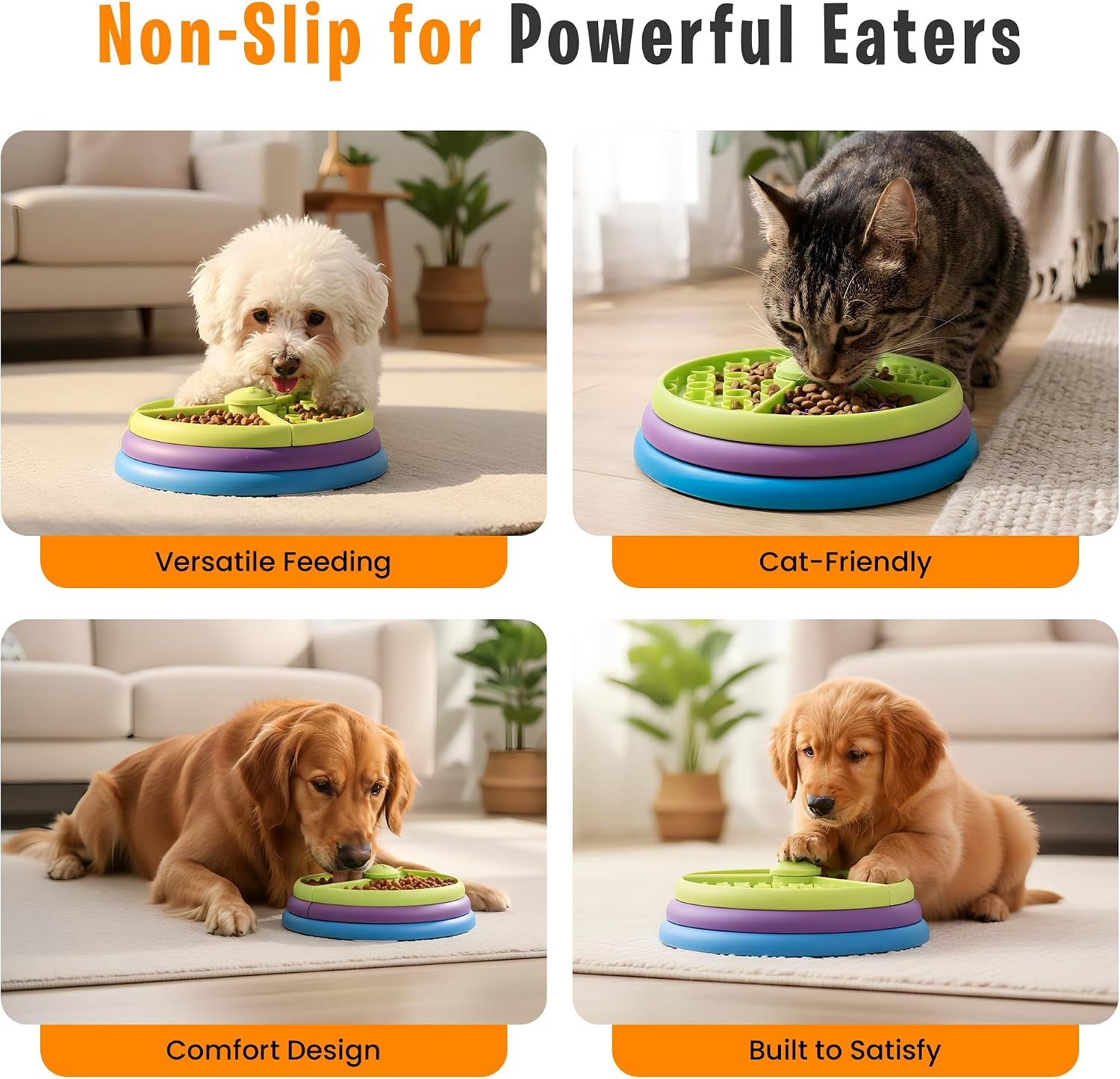 Interactive 3-Level Slow Feeder Dog Bowl with Non-Slip Silicone Base for Mental Stimulation and Anxiety Relief