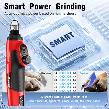 Rechargeable Electric Pet Nail Grinder with LED Light - 6-Speed Quiet Trimmer for Dogs and Cats of All Sizes