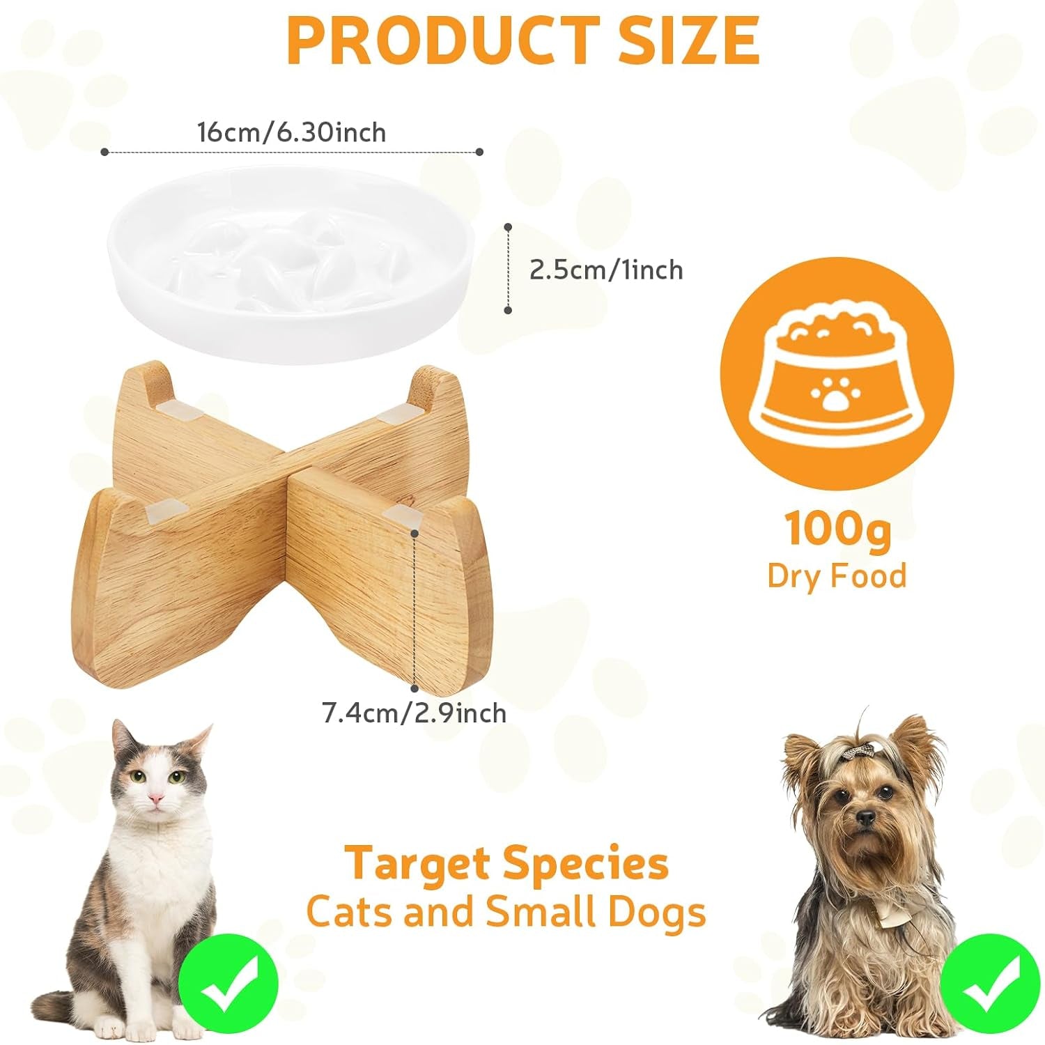 Raised Ceramic Slow Feeder Cat Bowl with Stand - 6.3" Wide, Anti-Gulping Design, Dishwasher Safe, Ideal for Cats and Small Dogs, Suitable for Dry and Wet Food, Shallow Bottom Puzzle Feeder (1 Pack)