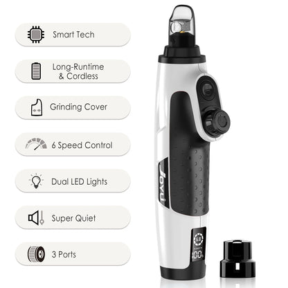 Rechargeable Electric Pet Nail Grinder with LED Light - 6-Speed Quiet Trimmer for Dogs and Cats of All Sizes