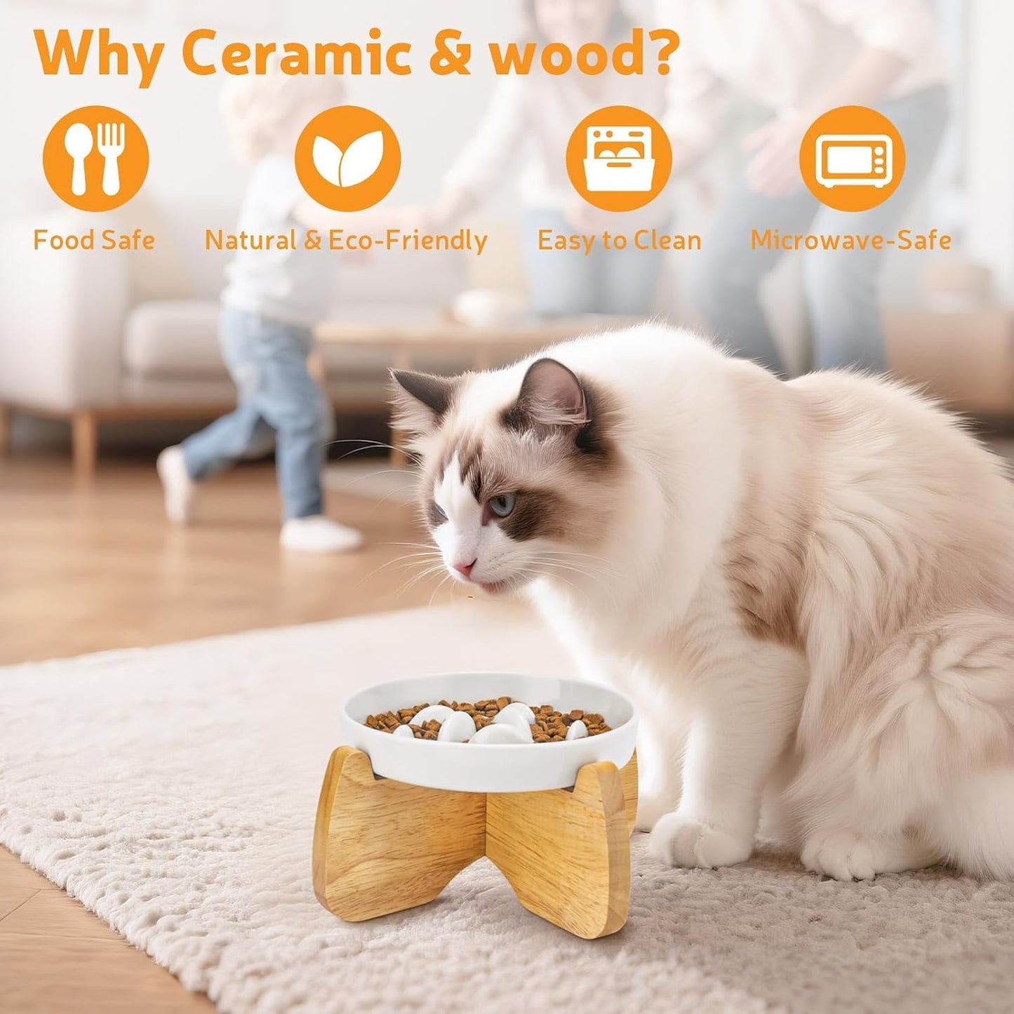 Raised Ceramic Slow Feeder Cat Bowl with Stand - 6.3" Wide, Anti-Gulping Design, Dishwasher Safe, Ideal for Cats and Small Dogs, Suitable for Dry and Wet Food, Shallow Bottom Puzzle Feeder (1 Pack)