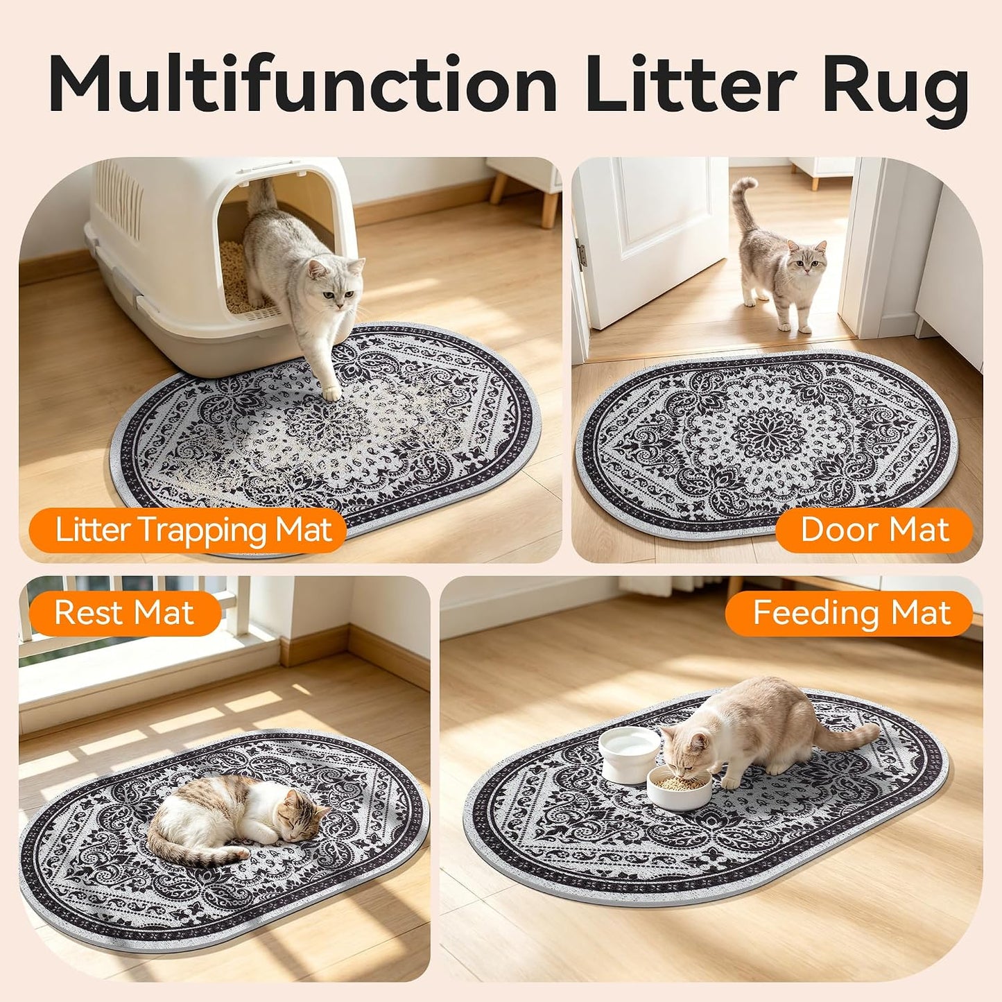 High-Density PVC Cat Litter Mat, 24" x 15", Non-Slip, Waterproof, and Urine-Proof, Soft on Paws, Black
