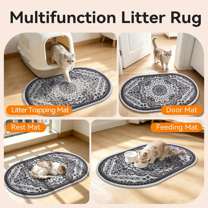 High-Density PVC Cat Litter Mat, 24" x 15", Non-Slip, Waterproof, and Urine-Proof, Soft on Paws, Black