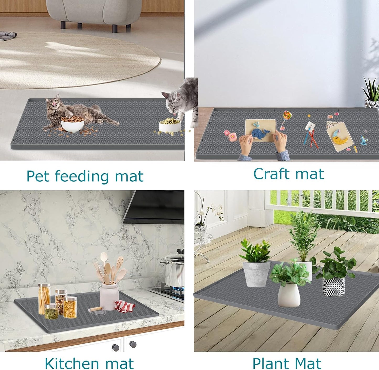 Large Silicone Cat Litter Mat for Litter Box - 51.2 x 25.6 Inches, Waterproof, Non-Slip, Durable, and Easy to Clean in Gray