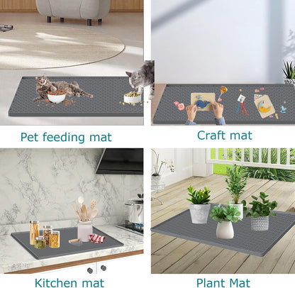 Large Silicone Cat Litter Mat for Litter Box - 51.2 x 25.6 Inches, Waterproof, Non-Slip, Durable, and Easy to Clean in Gray