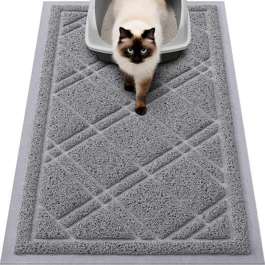 Cat Litter Box Mat 30" x 20" - Non-Slip, Water-Resistant Litter Trapping Mat for Indoor Use, Grey