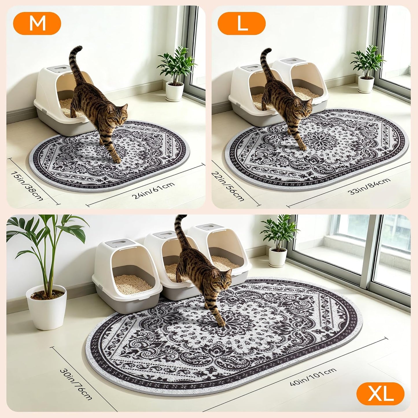 High-Density PVC Cat Litter Mat, 24" x 15", Non-Slip, Waterproof, and Urine-Proof, Soft on Paws, Black