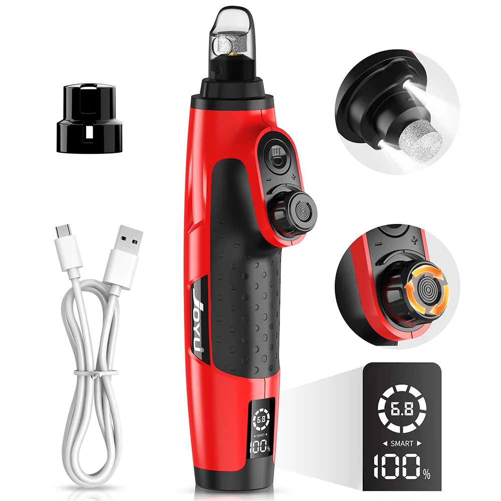 Rechargeable Electric Pet Nail Grinder with LED Light - 6-Speed Quiet Trimmer for Dogs and Cats of All Sizes