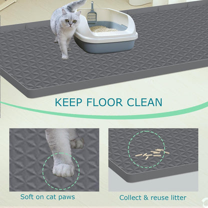 Large Silicone Cat Litter Mat for Litter Box - 51.2 x 25.6 Inches, Waterproof, Non-Slip, Durable, and Easy to Clean in Gray