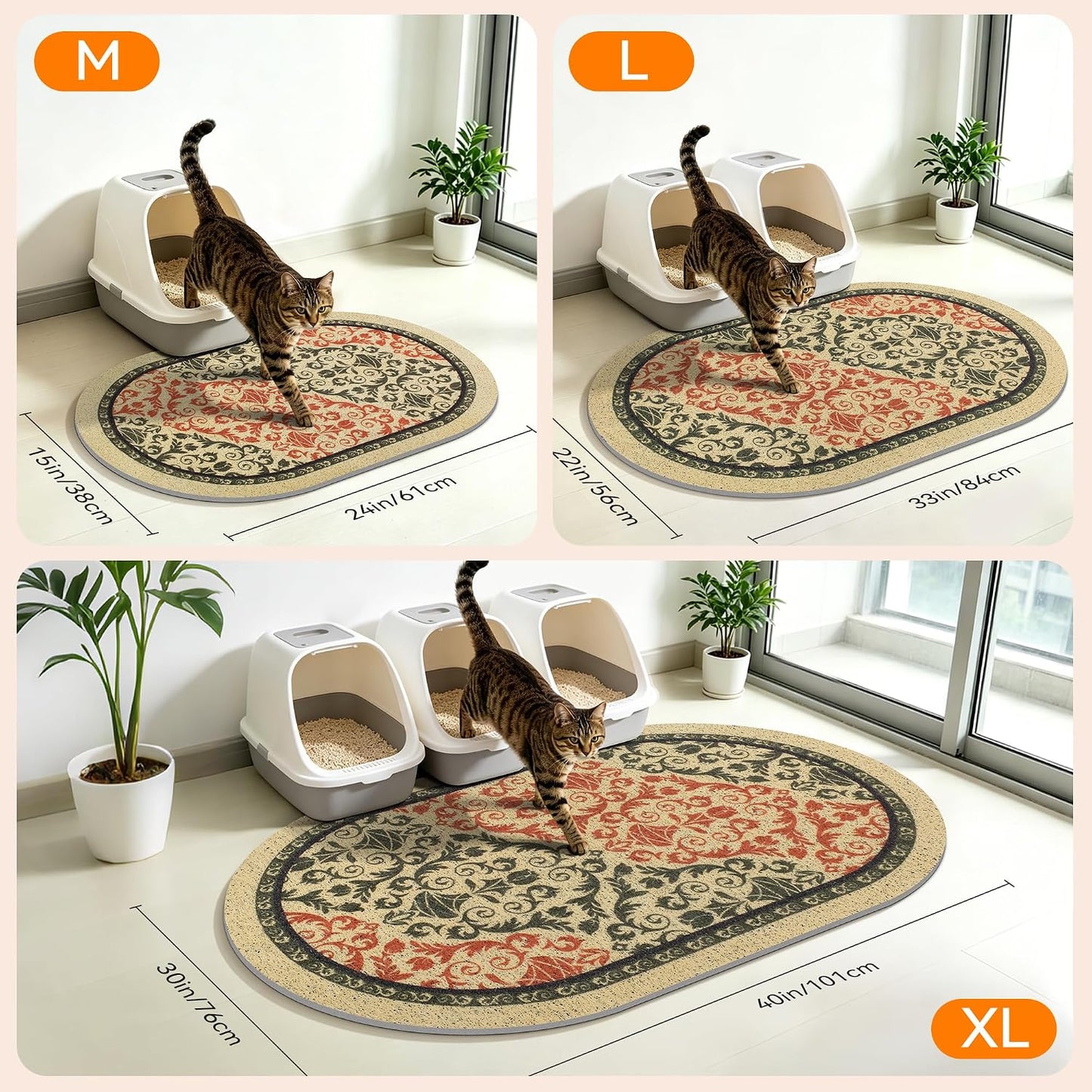 High-Density PVC Cat Litter Mat, 33" x 22", Non-Slip, Waterproof, and Urine-Proof, Soft on Kittens' Paws, Brown-Green