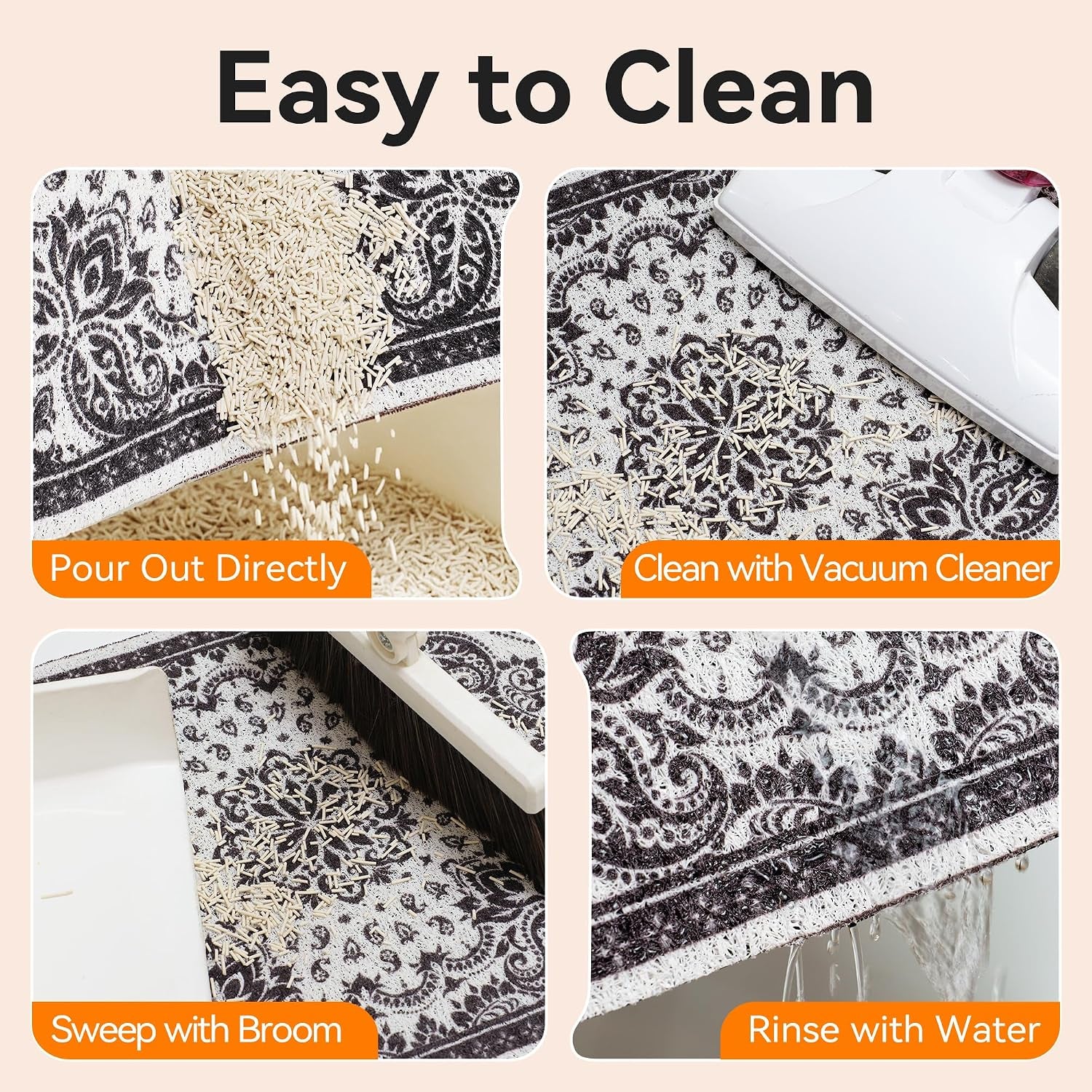 High-Density PVC Cat Litter Mat, 24" x 15", Non-Slip, Waterproof, and Urine-Proof, Soft on Paws, Black