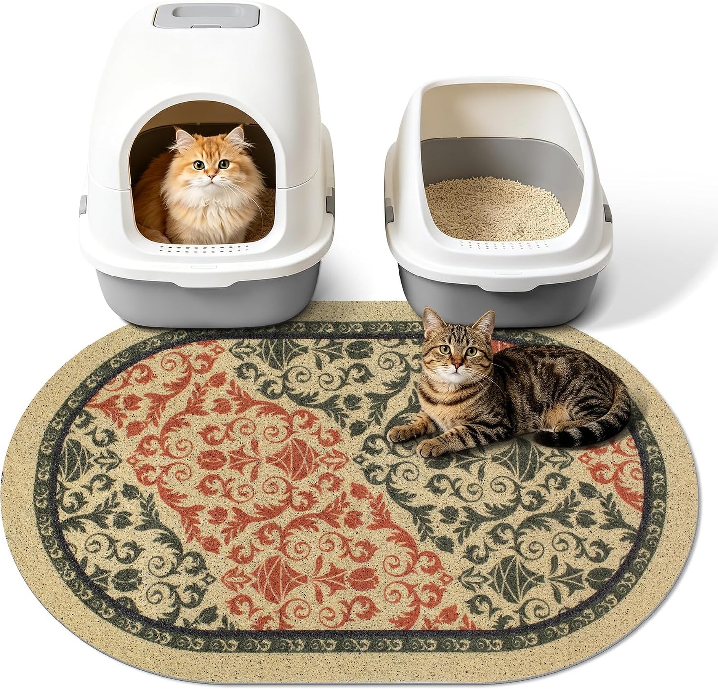 High-Density PVC Cat Litter Mat, 33" x 22", Non-Slip, Waterproof, and Urine-Proof, Soft on Kittens' Paws, Brown-Green