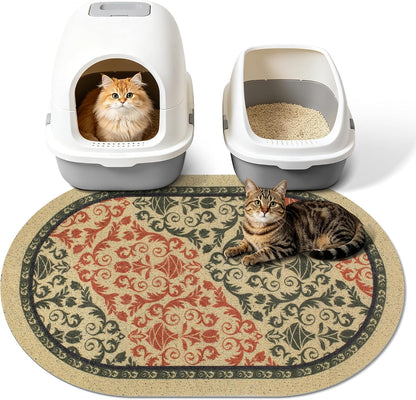 High-Density PVC Cat Litter Mat, 33" x 22", Non-Slip, Waterproof, and Urine-Proof, Soft on Kittens' Paws, Brown-Green