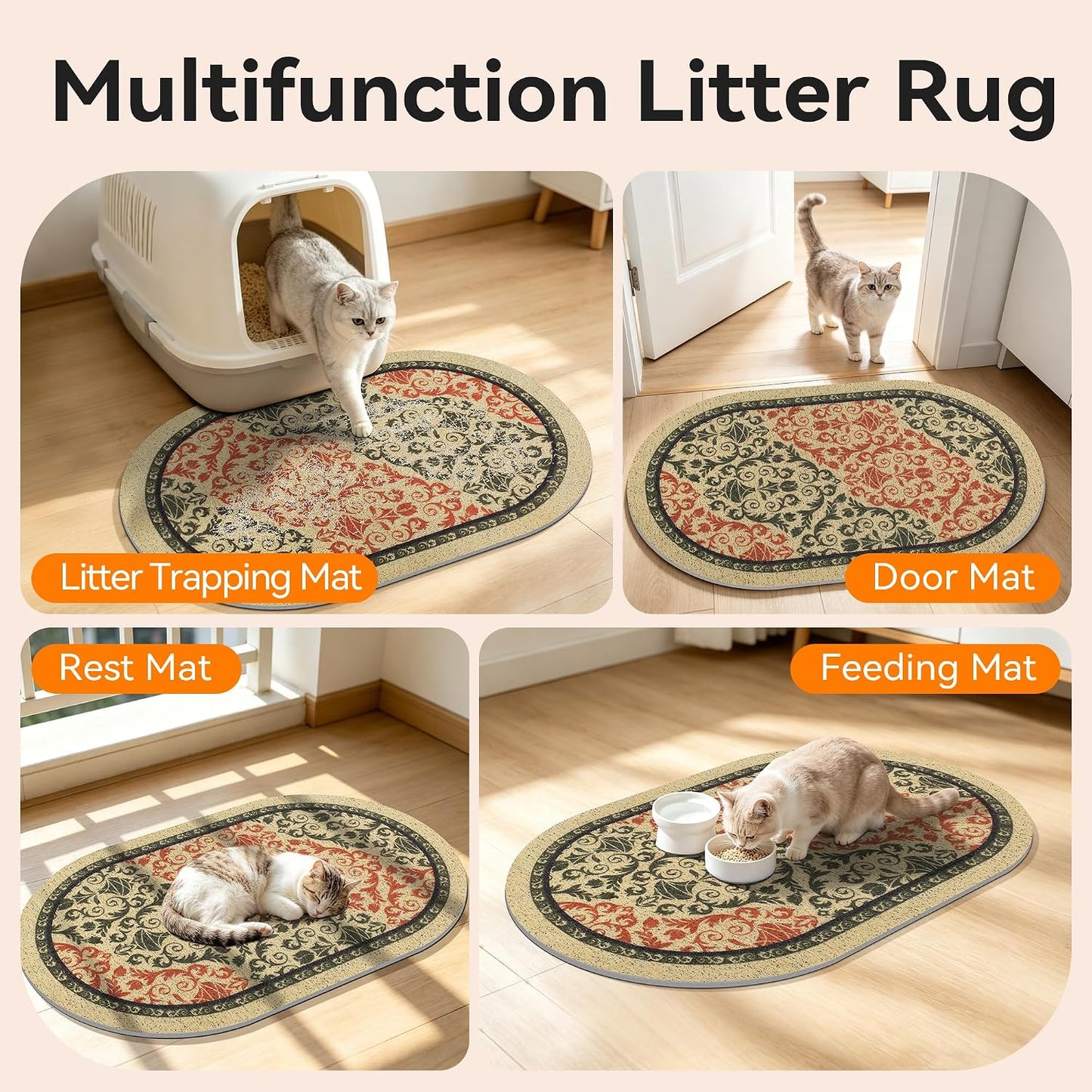 High-Density PVC Cat Litter Mat, 33" x 22", Non-Slip, Waterproof, and Urine-Proof, Soft on Kittens' Paws, Brown-Green