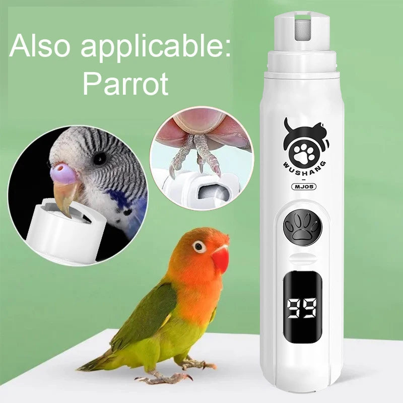 3-Speed Adjustable Pet Nail Grinder and Electric Beak Sharpener for Parrots, Rechargeable Nail Trimmer for Cats and Dogs