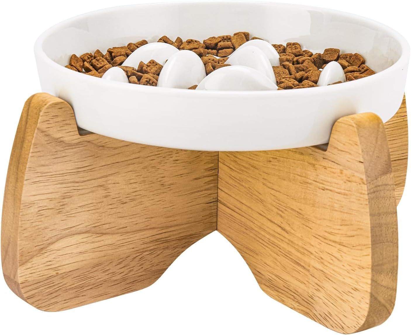 Raised Ceramic Slow Feeder Cat Bowl with Stand - 6.3" Wide, Anti-Gulping Design, Dishwasher Safe, Ideal for Cats and Small Dogs, Suitable for Dry and Wet Food, Shallow Bottom Puzzle Feeder (1 Pack)