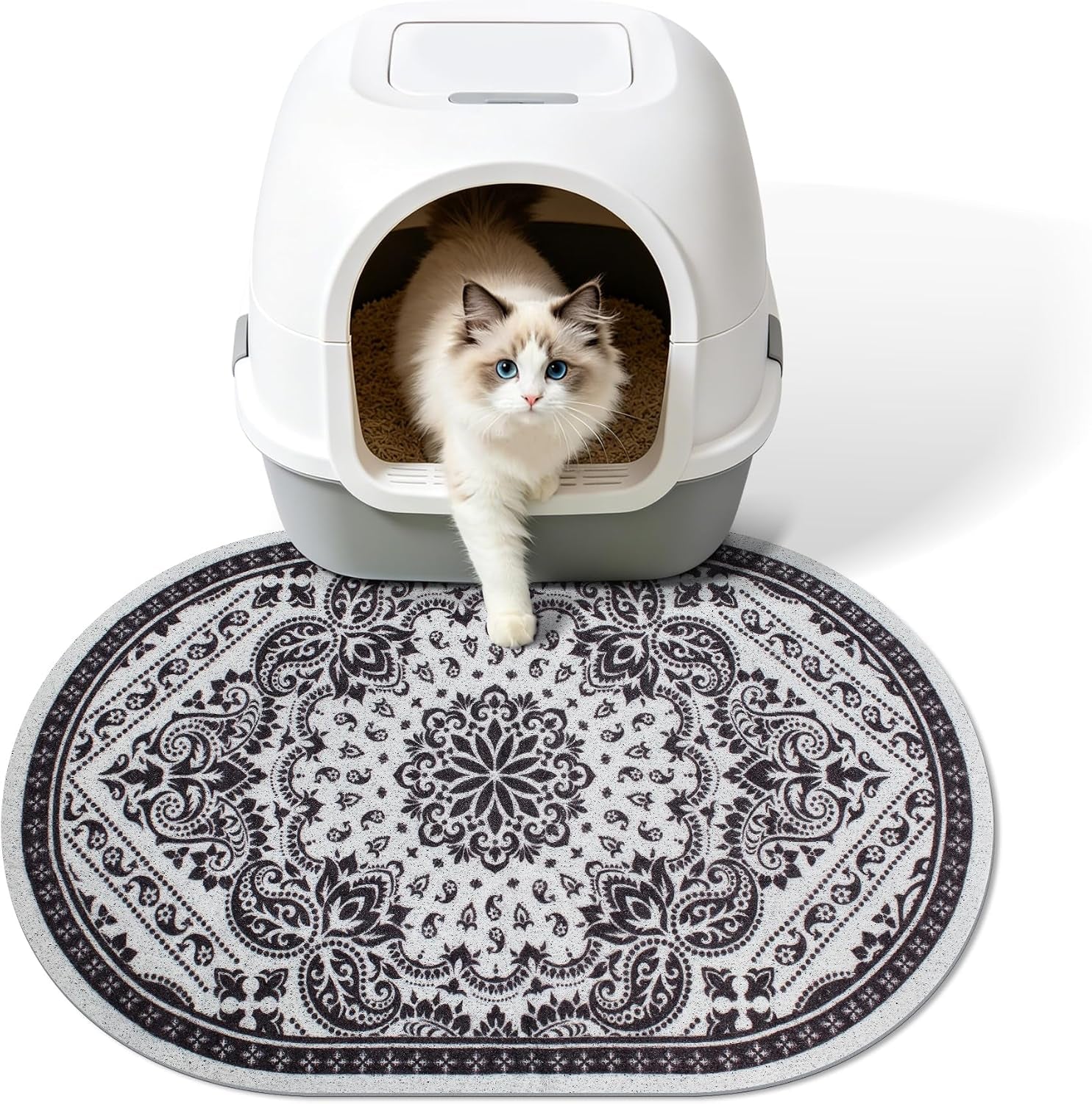 High-Density PVC Cat Litter Mat, 24" x 15", Non-Slip, Waterproof, and Urine-Proof, Soft on Paws, Black