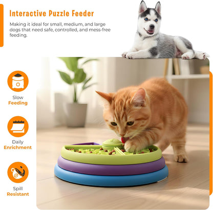 Interactive 3-Level Slow Feeder Dog Bowl with Non-Slip Silicone Base for Mental Stimulation and Anxiety Relief