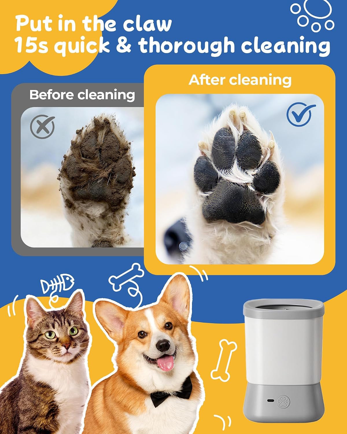 Automatic Electric Dog Paw Cleaner with Two Speed Settings for Medium to Large Dogs and Cats