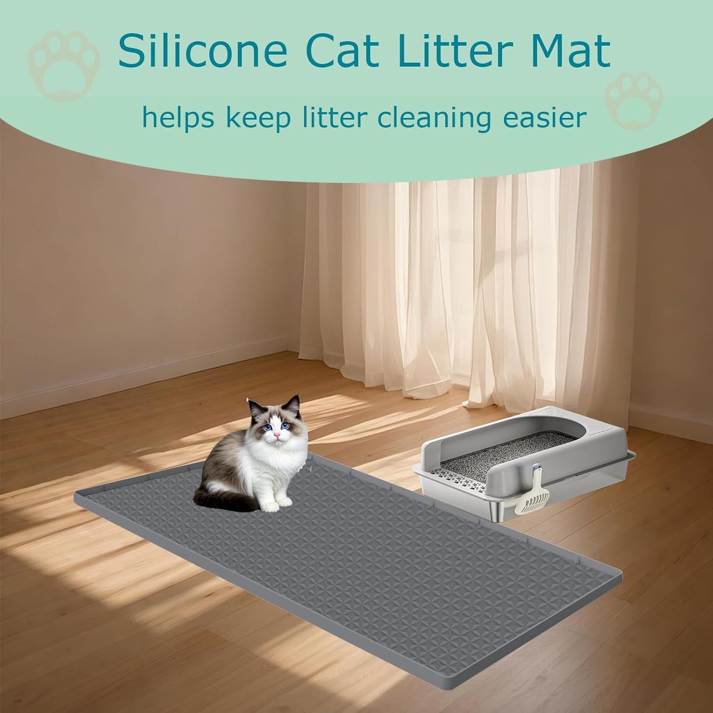 Large Silicone Cat Litter Mat for Litter Box - 51.2 x 25.6 Inches, Waterproof, Non-Slip, Durable, and Easy to Clean in Gray