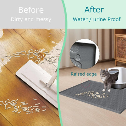 Large Silicone Cat Litter Mat for Litter Box - 51.2 x 25.6 Inches, Waterproof, Non-Slip, Durable, and Easy to Clean in Gray
