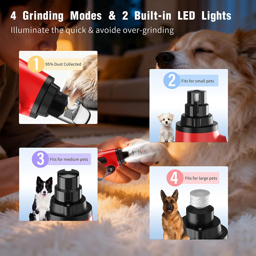 Rechargeable Electric Pet Nail Grinder with LED Light - 6-Speed Quiet Trimmer for Dogs and Cats of All Sizes