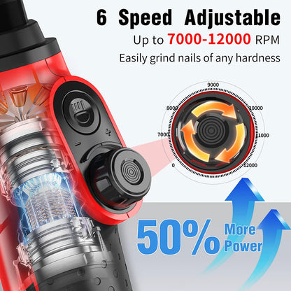 Rechargeable Electric Pet Nail Grinder with LED Light - 6-Speed Quiet Trimmer for Dogs and Cats of All Sizes
