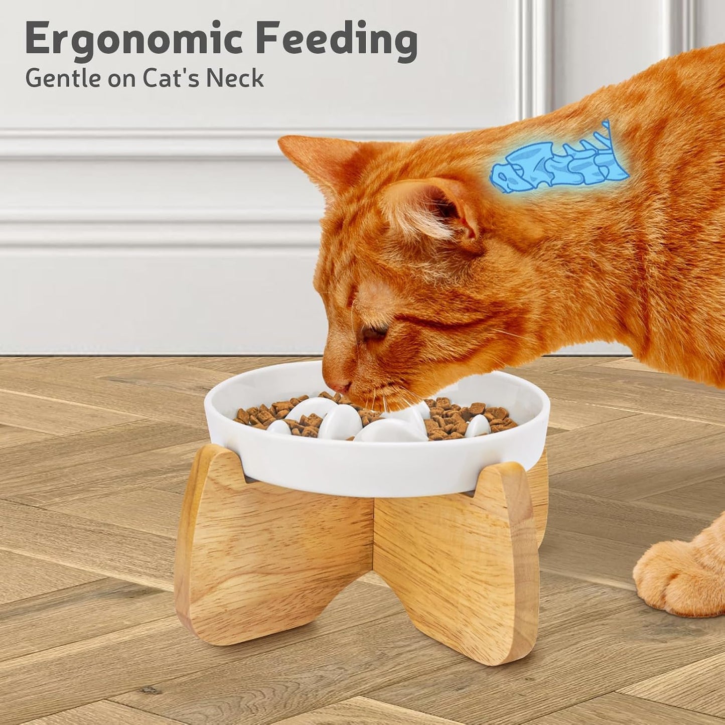 Raised Ceramic Slow Feeder Cat Bowl with Stand - 6.3" Wide, Anti-Gulping Design, Dishwasher Safe, Ideal for Cats and Small Dogs, Suitable for Dry and Wet Food, Shallow Bottom Puzzle Feeder (1 Pack)