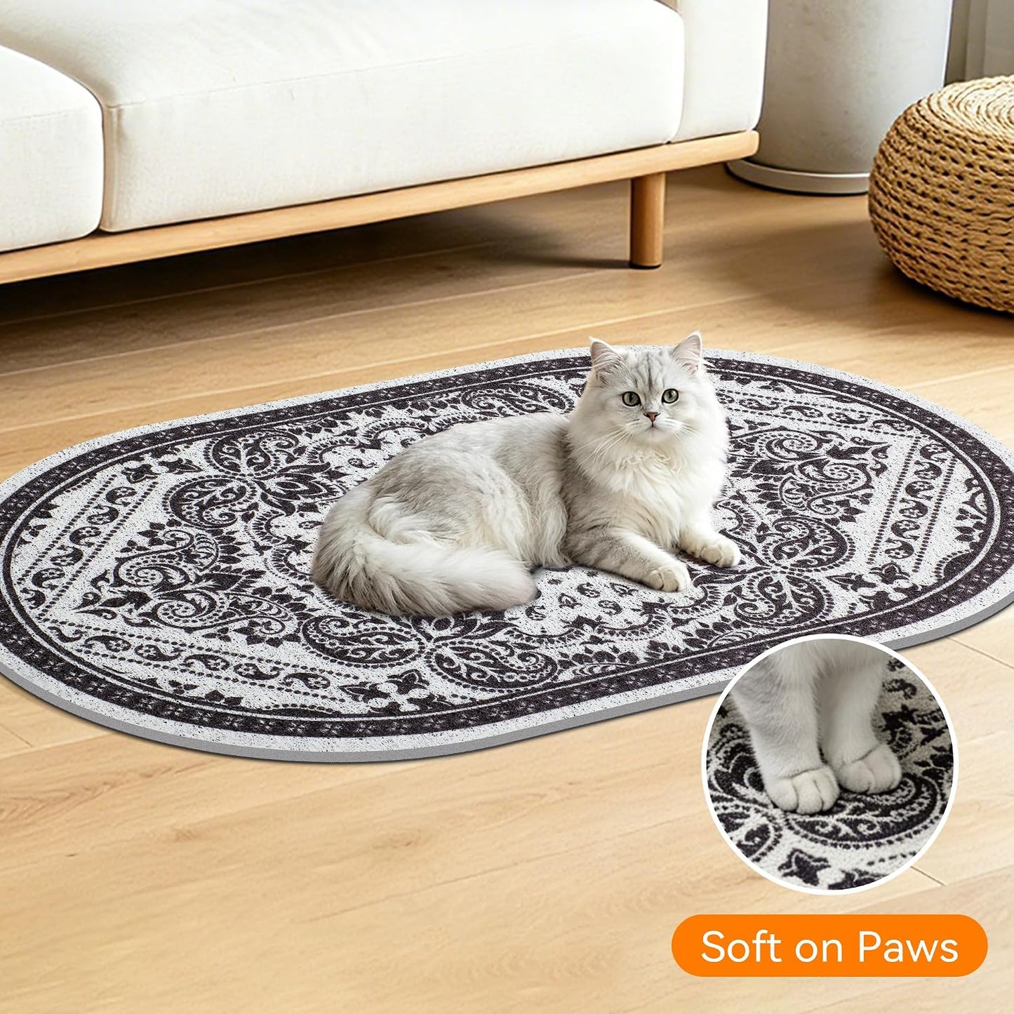 High-Density PVC Cat Litter Mat, 24" x 15", Non-Slip, Waterproof, and Urine-Proof, Soft on Paws, Black