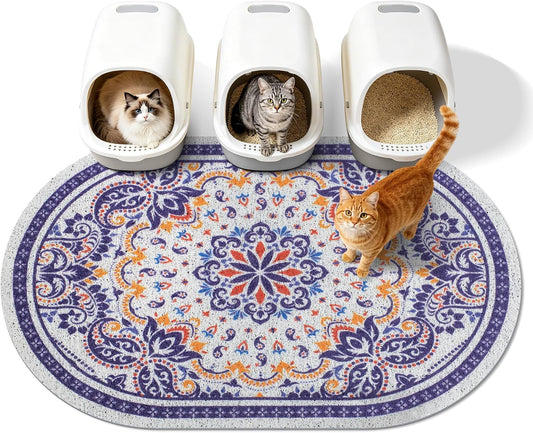 Cat Litter Mat - 40" x 30" High-Density PVC Litter Trapping Mat, Non-Slip, Waterproof & Urine-Proof, Soft for Kittens, Easy to Clean, Essential Cat Accessory in Blue