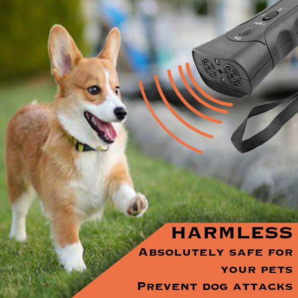 Ultrasonic Bark Control Device for Dogs - Handheld Trainer with Multi-Function Silent Commands, LED Flashlight, and Adjustable Strap for Indoor and Outdoor Use