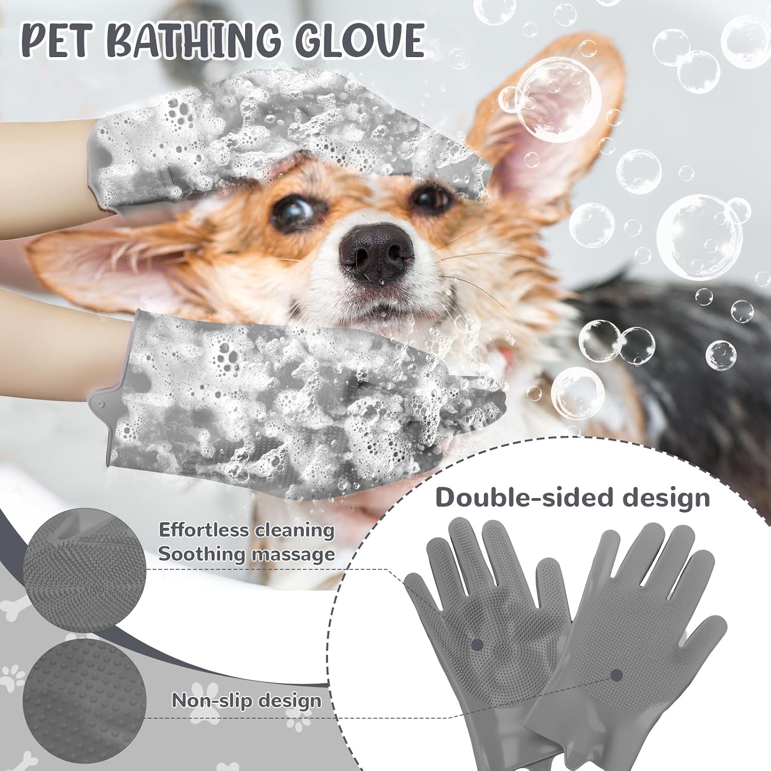 Professional Pet Grooming Set for Shedding – 8-Piece Grooming Supplies Including Deshedding Brush, Bath Gloves, Towels, and Silicone Toothbrush | Suitable for Dogs, Cats, and Pets of All Sizes (Gray)