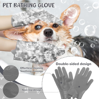 Professional Pet Grooming Set for Shedding – 8-Piece Grooming Supplies Including Deshedding Brush, Bath Gloves, Towels, and Silicone Toothbrush | Suitable for Dogs, Cats, and Pets of All Sizes (Gray)